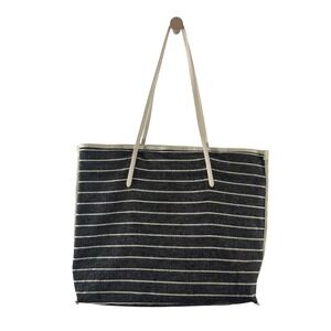 Lancome Paris Striped Tote Bag Navy White Nautical Canvas Shoulder‎ Bag